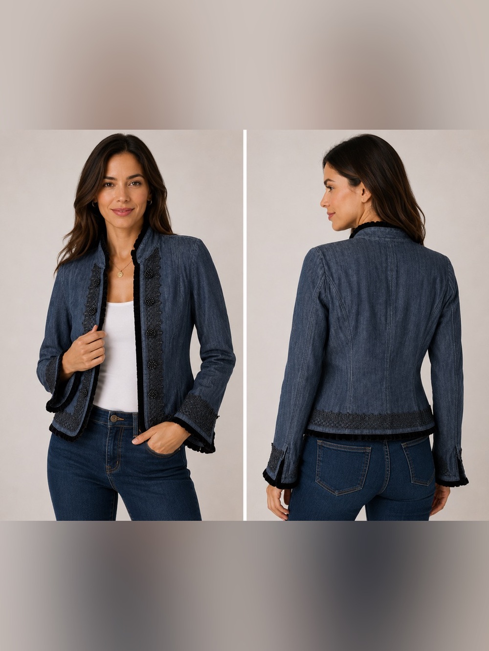 INC International Concepts Denim Jacket XL Embellished Trim Stretch Blazer